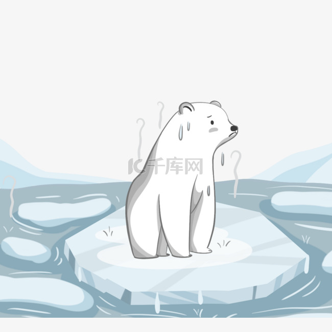 手绘简约冰川北极熊元素