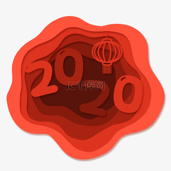 红色剪纸风2020新年