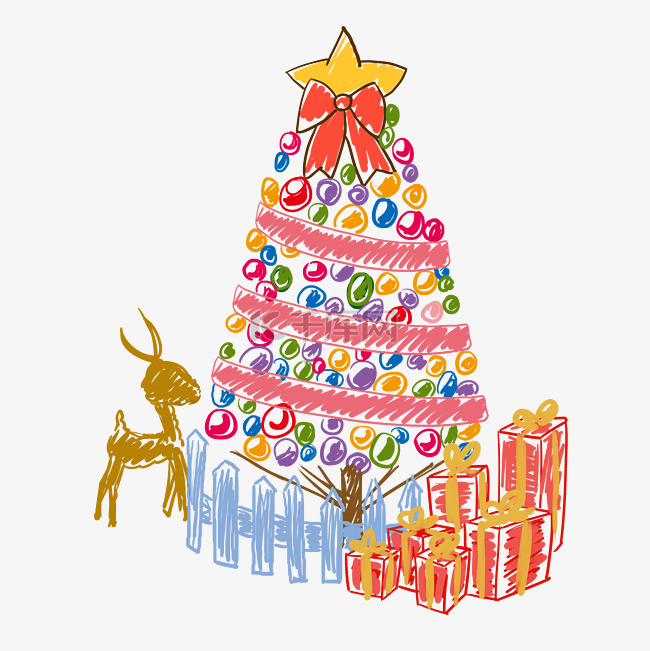 彩铅风圣诞节圣诞树