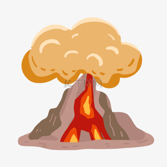 卡通棕色喷发的火山素材