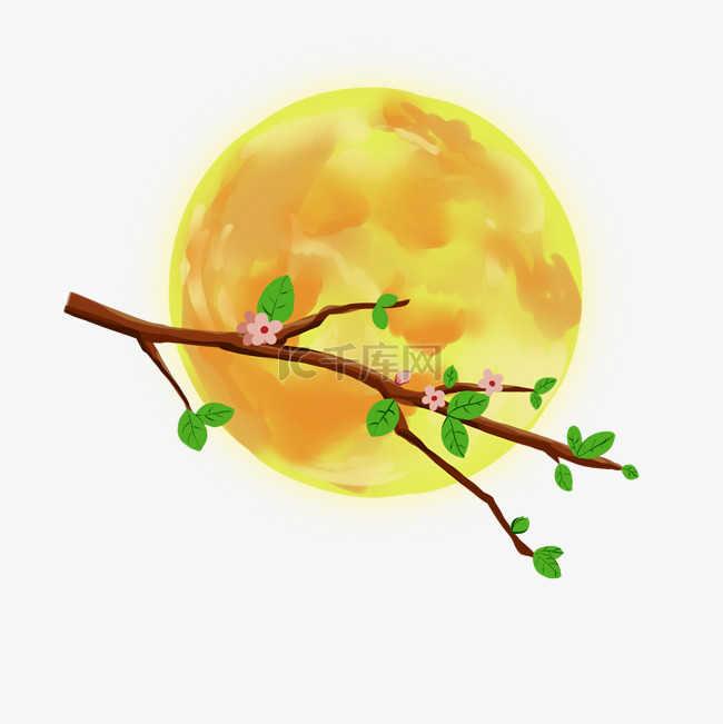 中秋节花枝和月亮