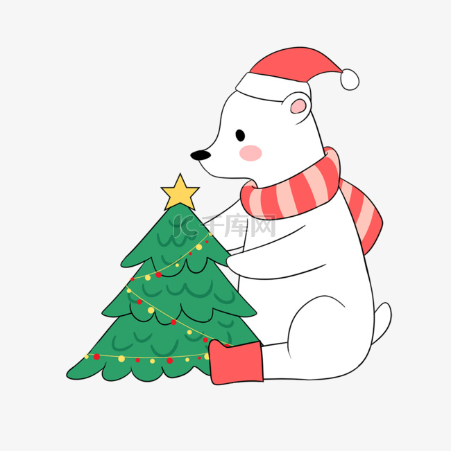 抱着圣诞树的北极熊