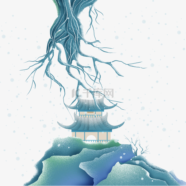 中国风雪天风景