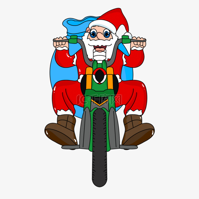 手绘卡通圣诞老人摩托车插画