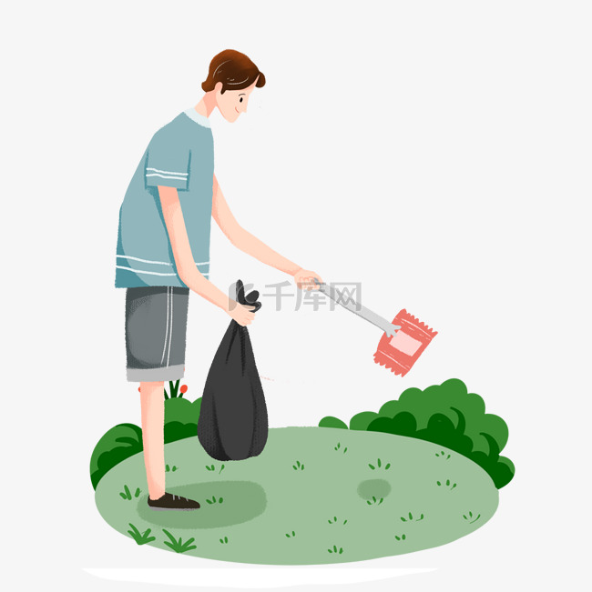 爱护环境男孩捡垃圾素材
