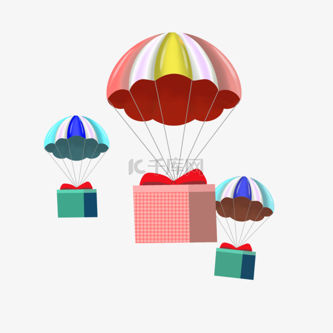 手绘卡通礼物盒降落伞插画