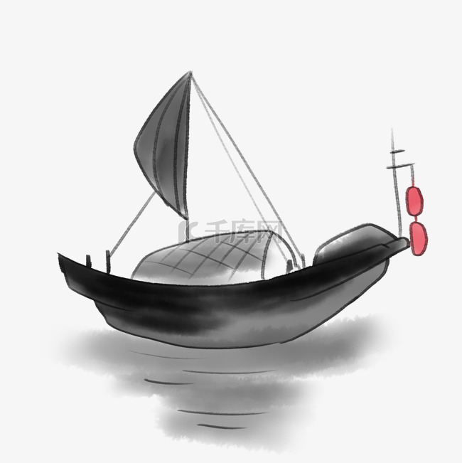水墨小船帆船