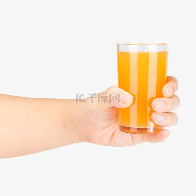 手握橙汁果汁