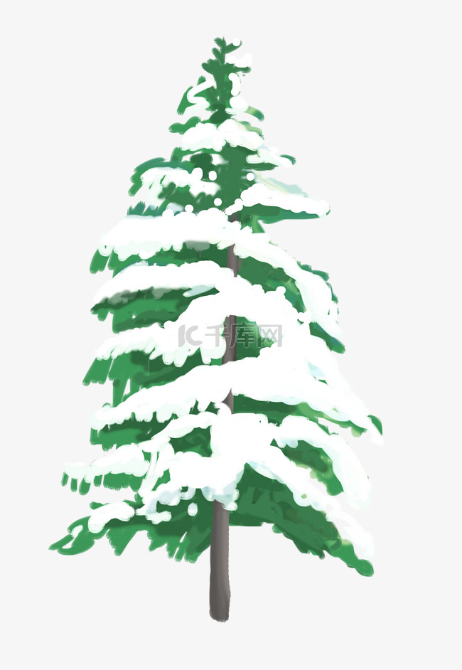 落雪的绿色大树插画