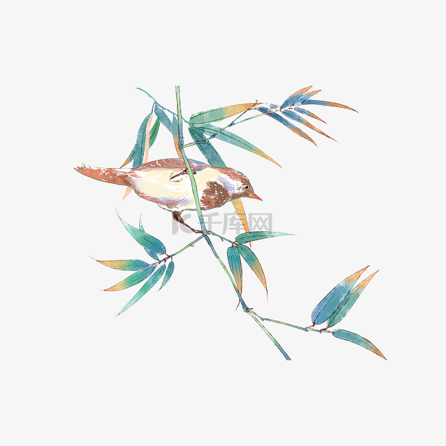 竹子鱼鸟水墨画