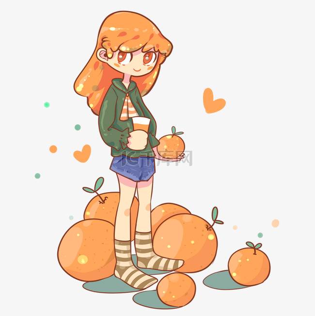 夏季手持橙子的女孩