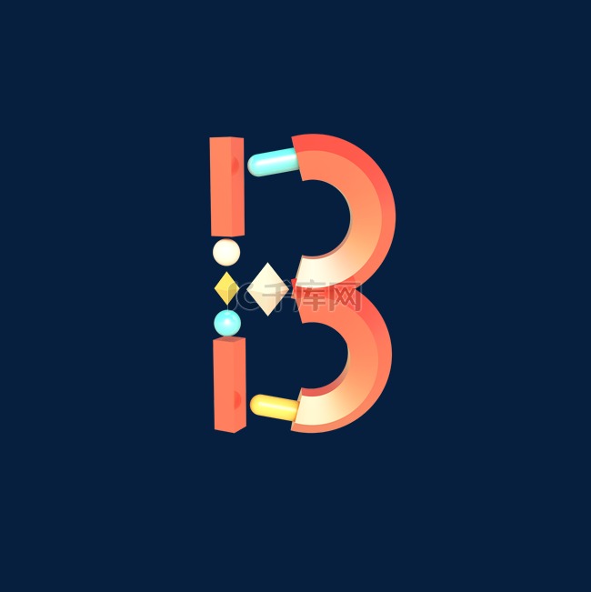 C4D立体创意几何拼接字母B