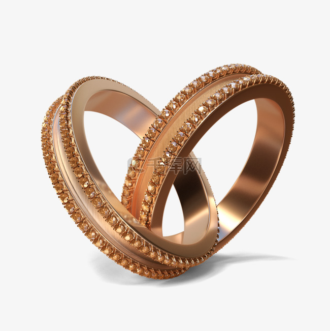 金钻石结婚戒指3d元素