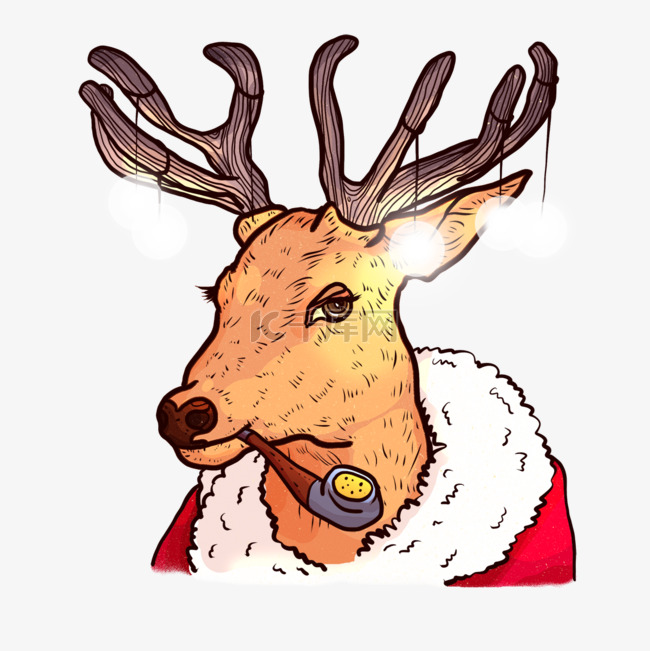 叼着烟嘴的圣诞小鹿