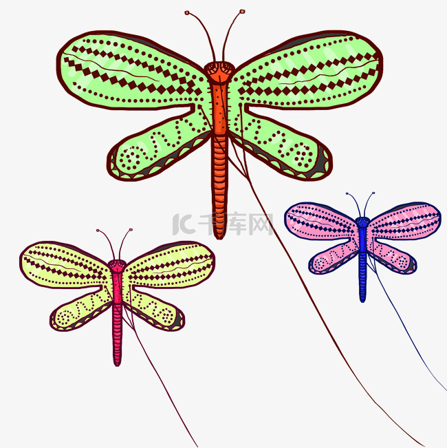 三只蜻蜓风筝插画