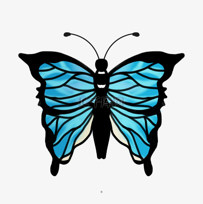 蓝色的漂亮蝴蝶插画