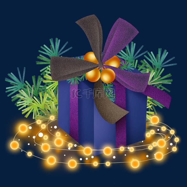 圣诞灯和蓝色礼物盒