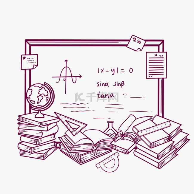 线描教师节学习文具素材图片免费下载-千库网