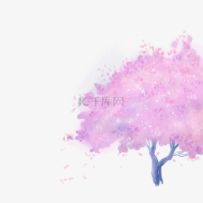 水彩粉色花朵树木