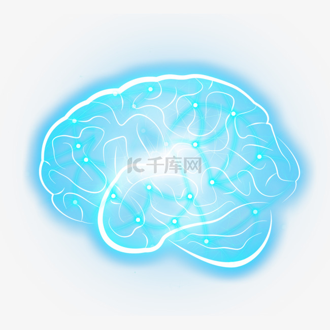 蓝色系光点创意手绘大脑图案