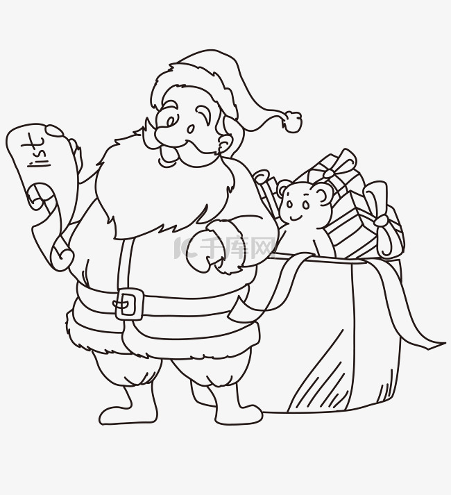 圣诞老人线描线稿