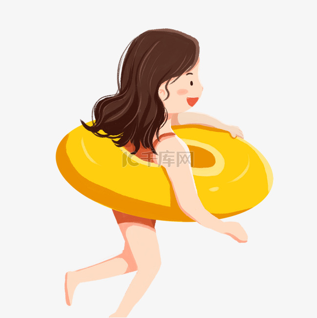 黄色创意游泳圈的女孩元素