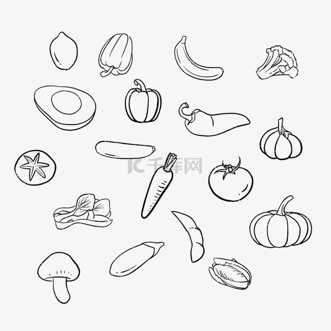 黑白线描蔬菜水果