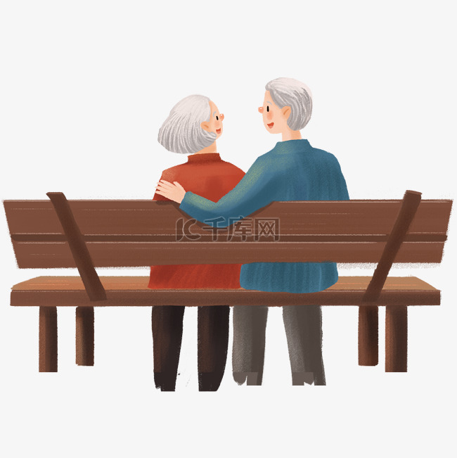 坐在长椅上的老夫妇