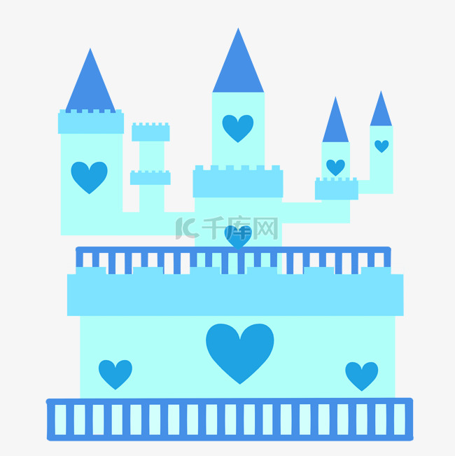 蓝色爱心卡通城堡