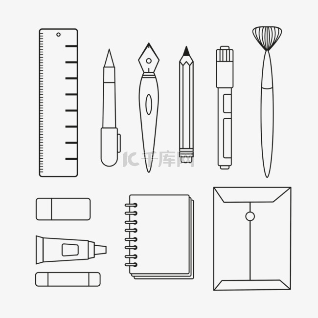 手绘设计文具组图元素