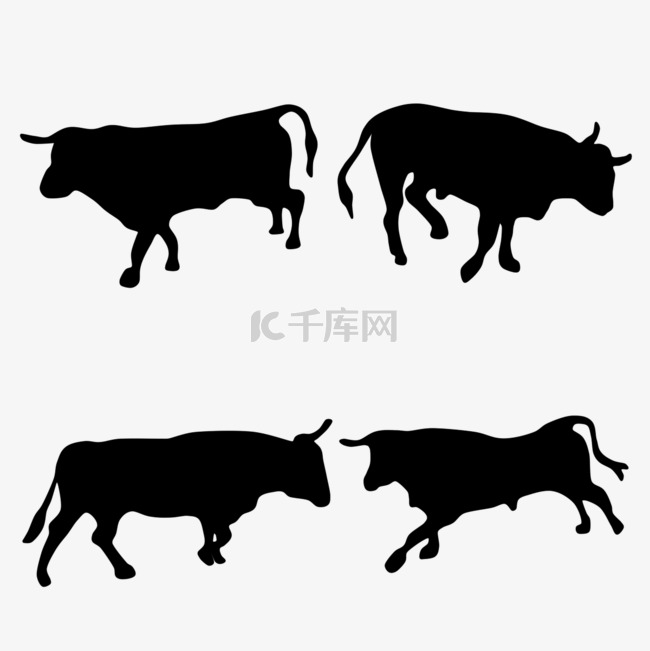 牛年手绘公牛黑色剪影