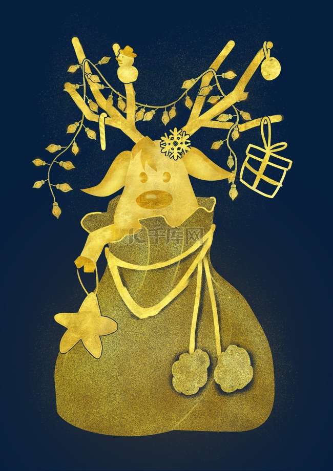 金粉圣诞麋鹿海报装饰