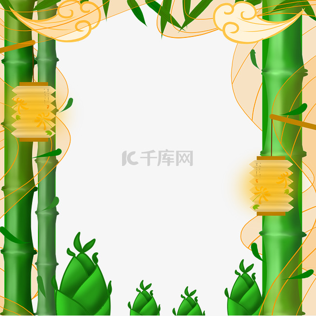 国潮春节竹子灯笼边框