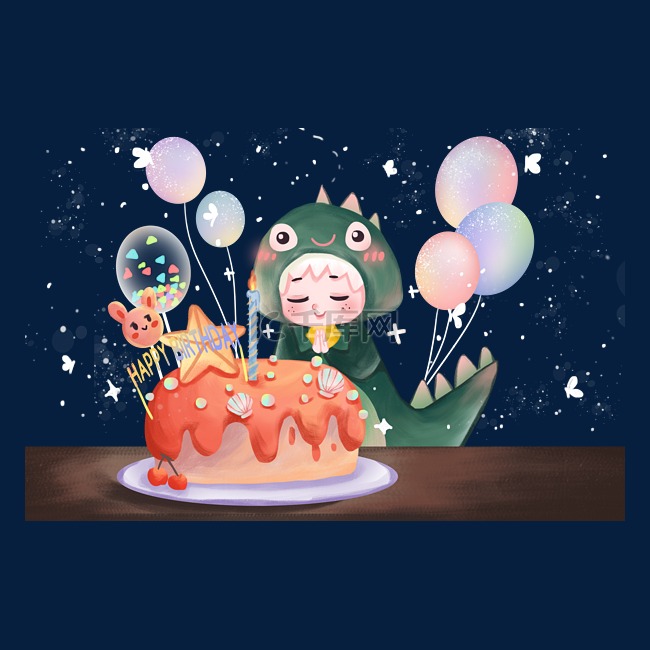 生日快乐小恐龙气球生日蛋糕