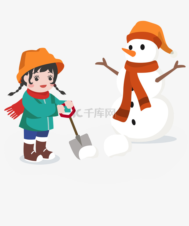 冬季卡通女孩子堆雪人