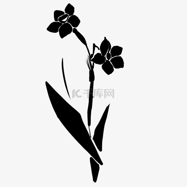 漂亮的黑色花朵花枝插画