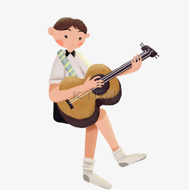 卡通男孩弹奏吉它免抠图