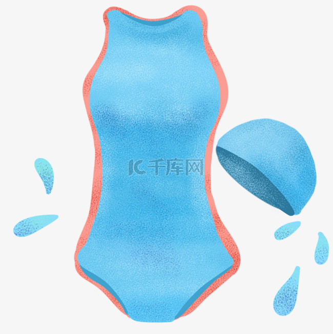 蓝色泳衣泳帽插画
