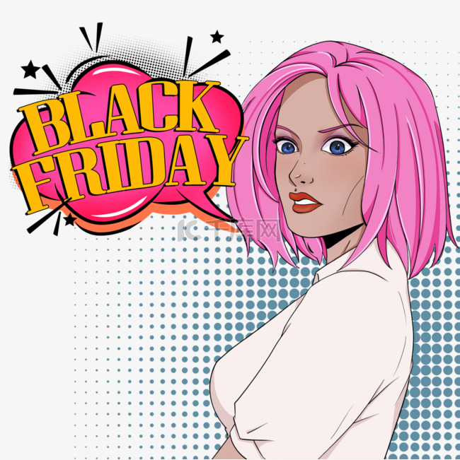 black friday粉色短发女人黑五