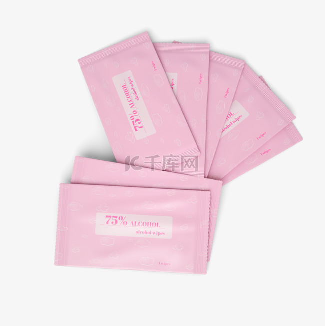 粉色单片包装消毒湿巾3d元素