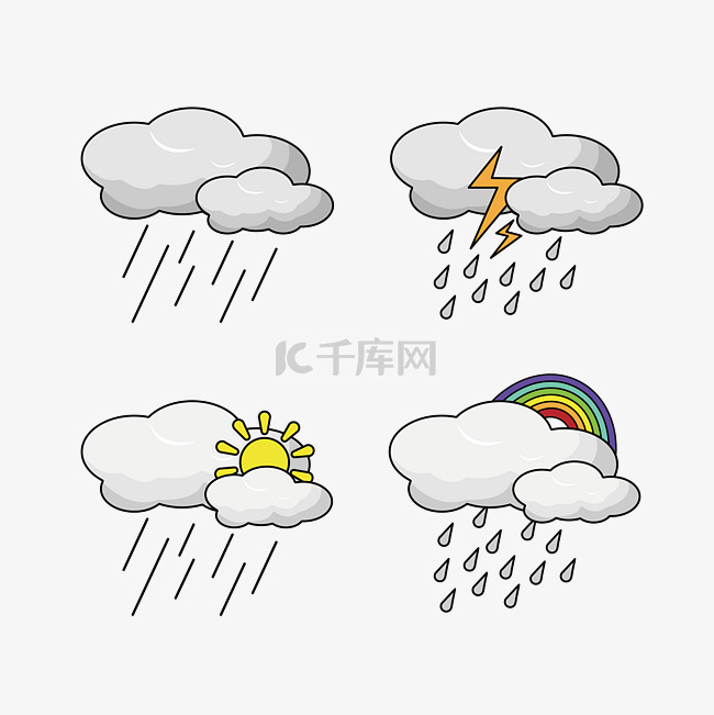 矢量卡通云雨元素