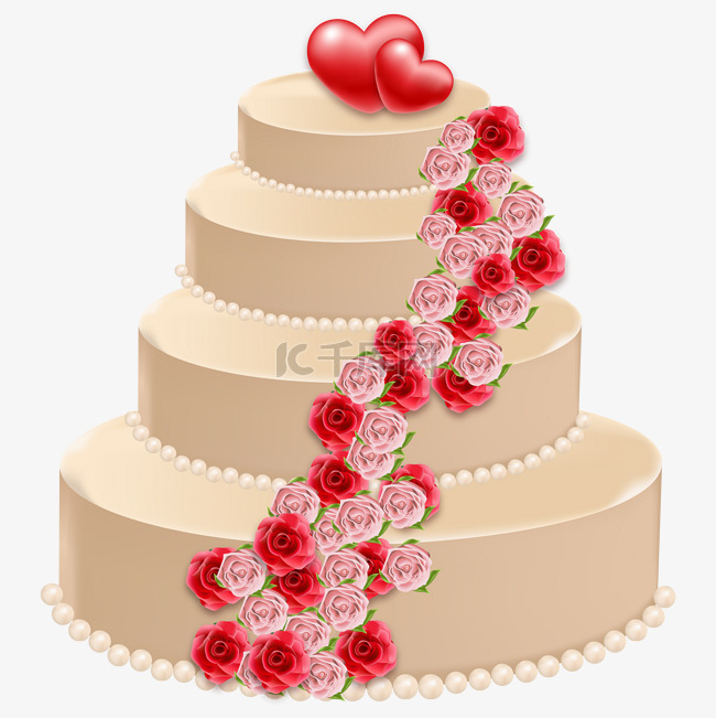 婚礼玫瑰花爱心蛋糕