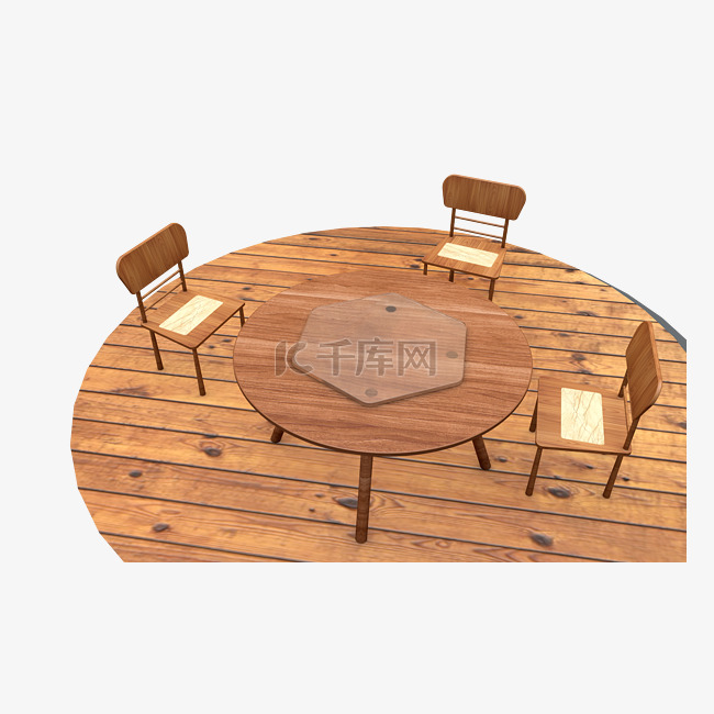 C4D木质茶桌凳子