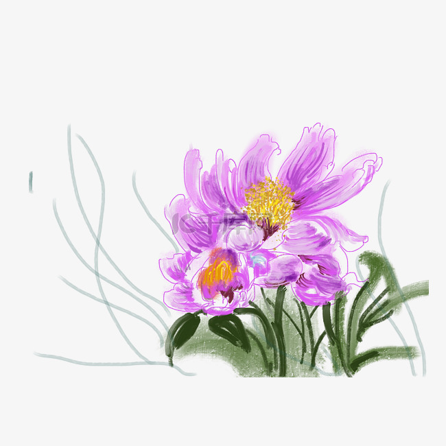 紫色花朵水墨画