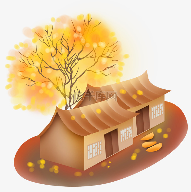 秋天树木和古房子