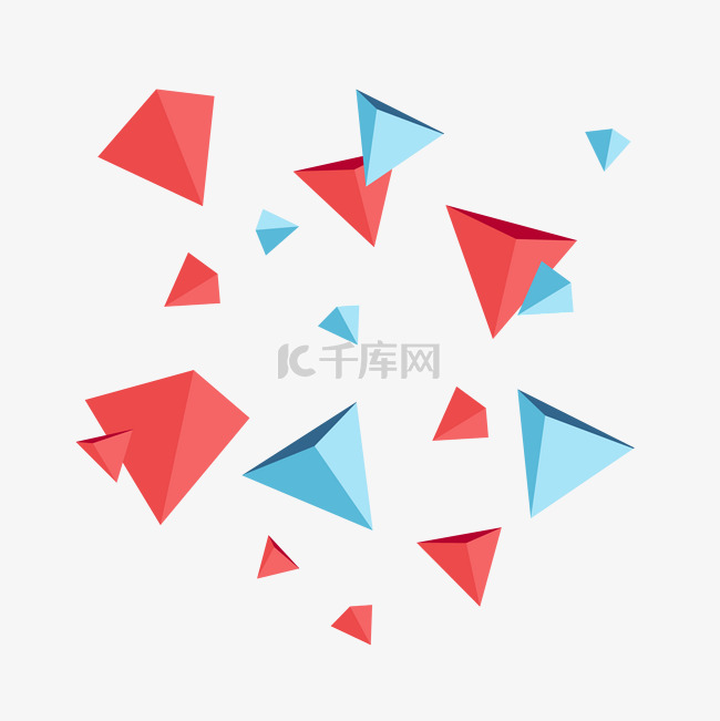 红蓝立体三角漂浮图形装饰