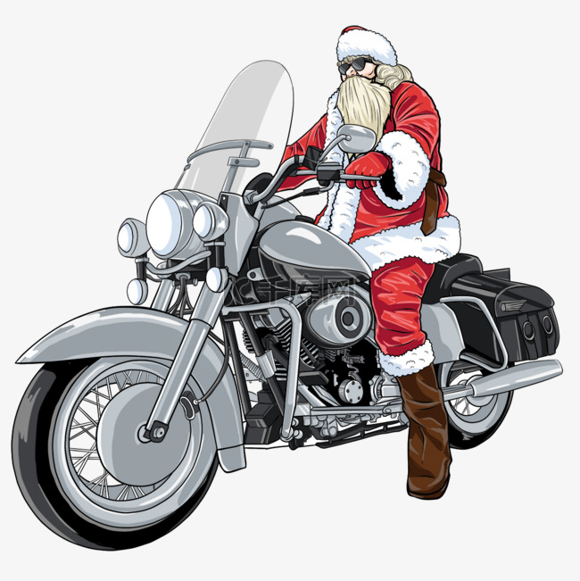 圣诞节圣诞老人摩托朋克插画元素