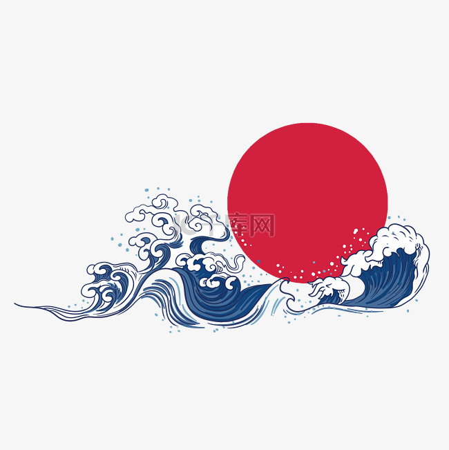 国潮海浪日落