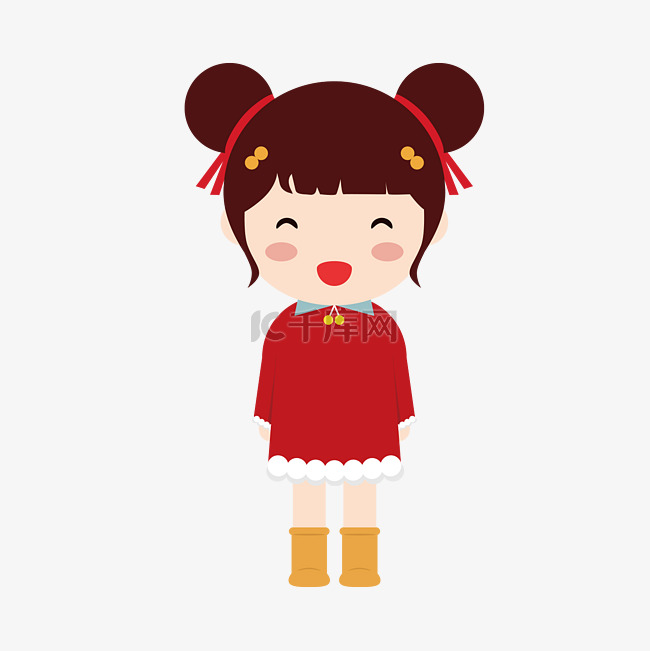 可爱中国娃娃红色裙子