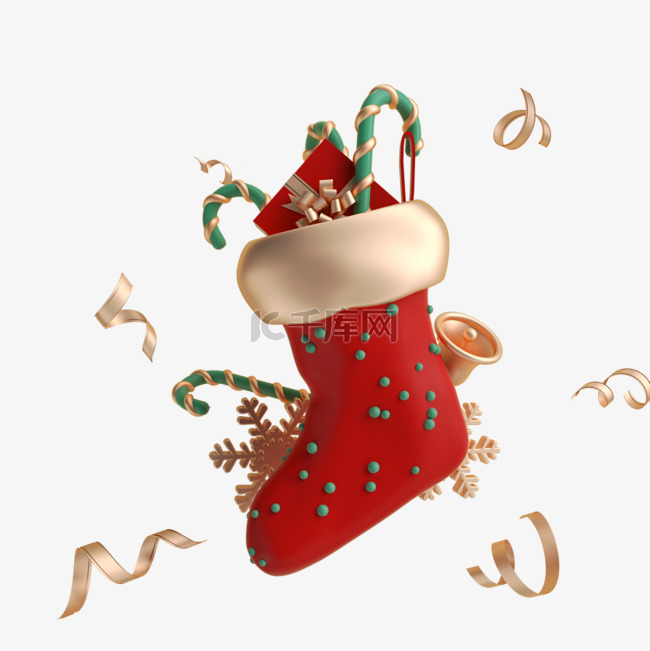 三维红色质感圣诞礼物盒圣诞袜
